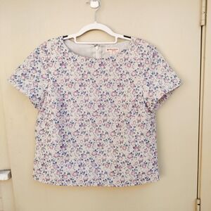 Brooks Brothers Pink and Blue Floral Print Top Blouse Office Preppy Casual